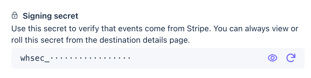 Stripe webhook signing secret panel